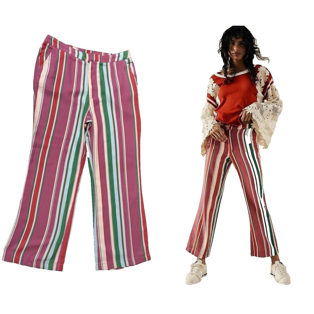 NWOT  Free People Striped La Paz  Crop Pants Boho Festival Hippie   Size US 8 - Picture 2 of 6